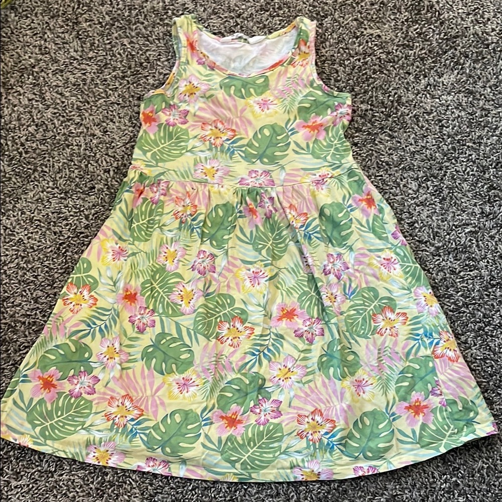 H&M Tropical Green & Pink Floral Tank Top Girls Dress